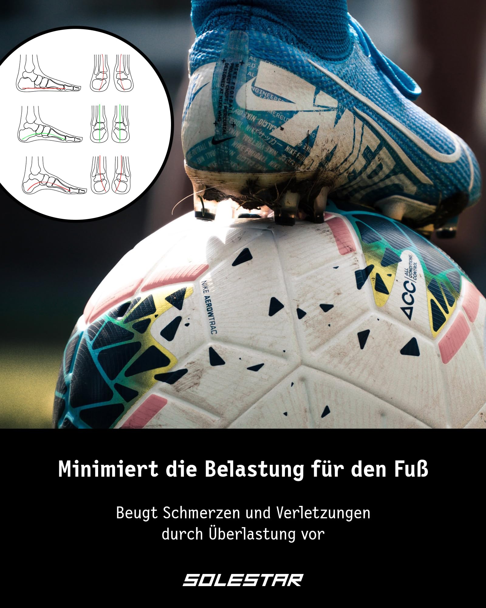 Solestar Kick Einlegesohlen Fußballschuhe Gr. 45/46 - Unisex Schuheinlagen zur Beseitigung von Beschwerden & Leistungssteigerung - Höchster Komfort