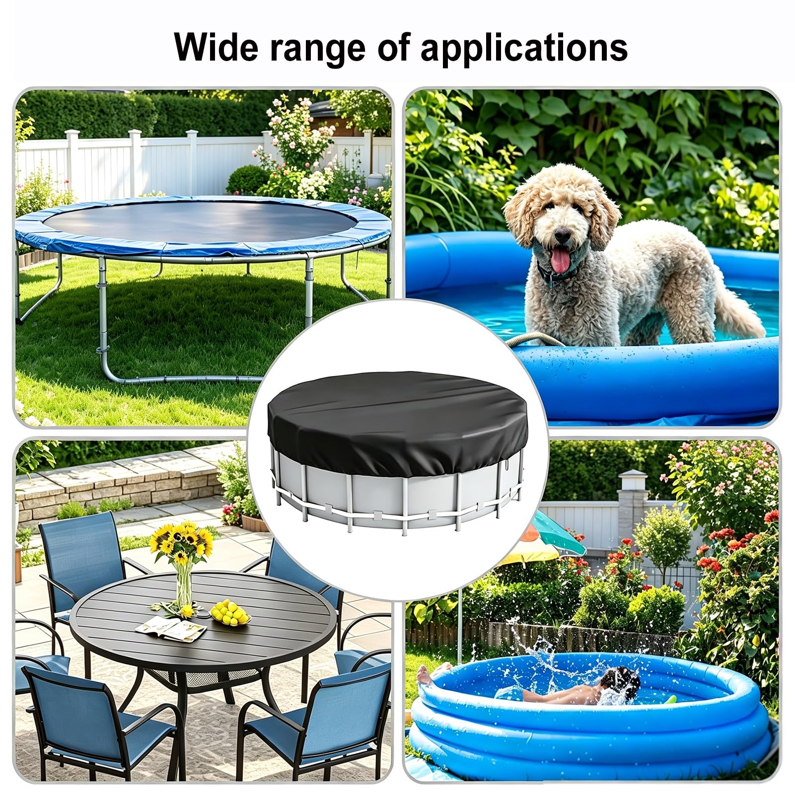 Telo di copertura per Piscina rotondo,Copertura per Piscinas Invernale con Bordi Rinforzati,Ø 366 cm,Protezione UV,Impermeabile,Antivento e Antistrappo per piscina all'aperto(12FT(366 * 20cm))