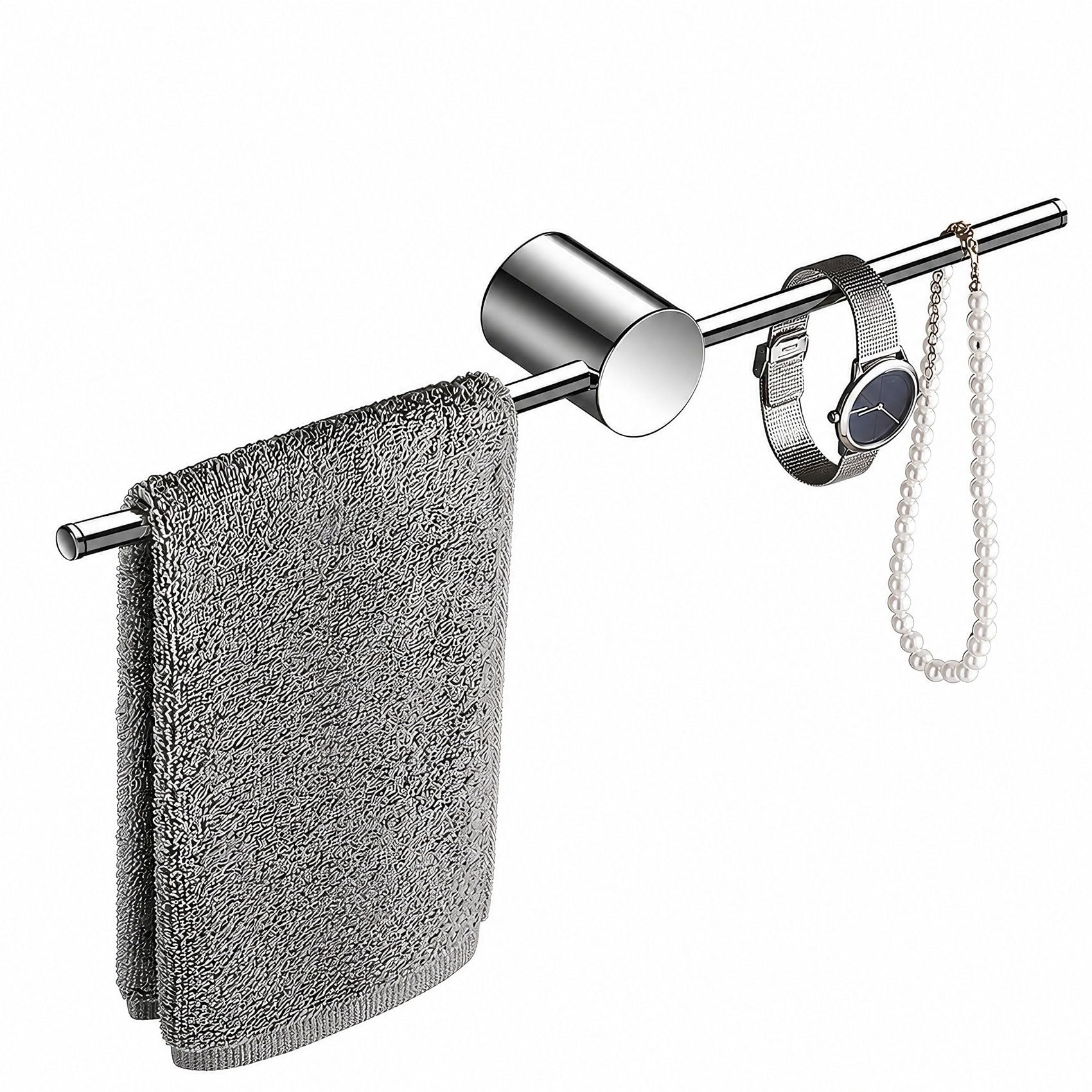 Premium Solid Brass Towel Bar, Adjustable Bath Rack Wall Mounted, Rustproof Heavy Duty Hand Towel Hanger for Kitchen, No Drill Space Saving Bathroom Hardware Set(Bright silver,40cm/15.7in)