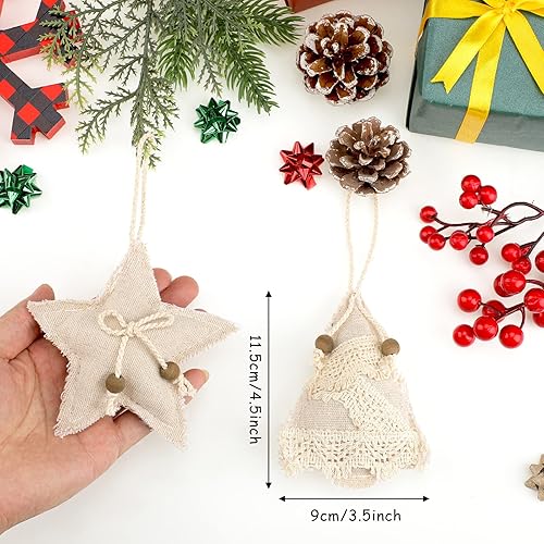 Miniatura 2 de 12 piezas de adornos de árbol de arpillera de Navidad, adornos colgantes de calcetín de corazón, estrella, pan de jengibre, decoración en forma de