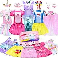JEMSHE 15-Pc Princess Dress Up Costume Set for Girls 3-8: Mermaid Role Play Outfits, Toddler Cosplay Party Gifts