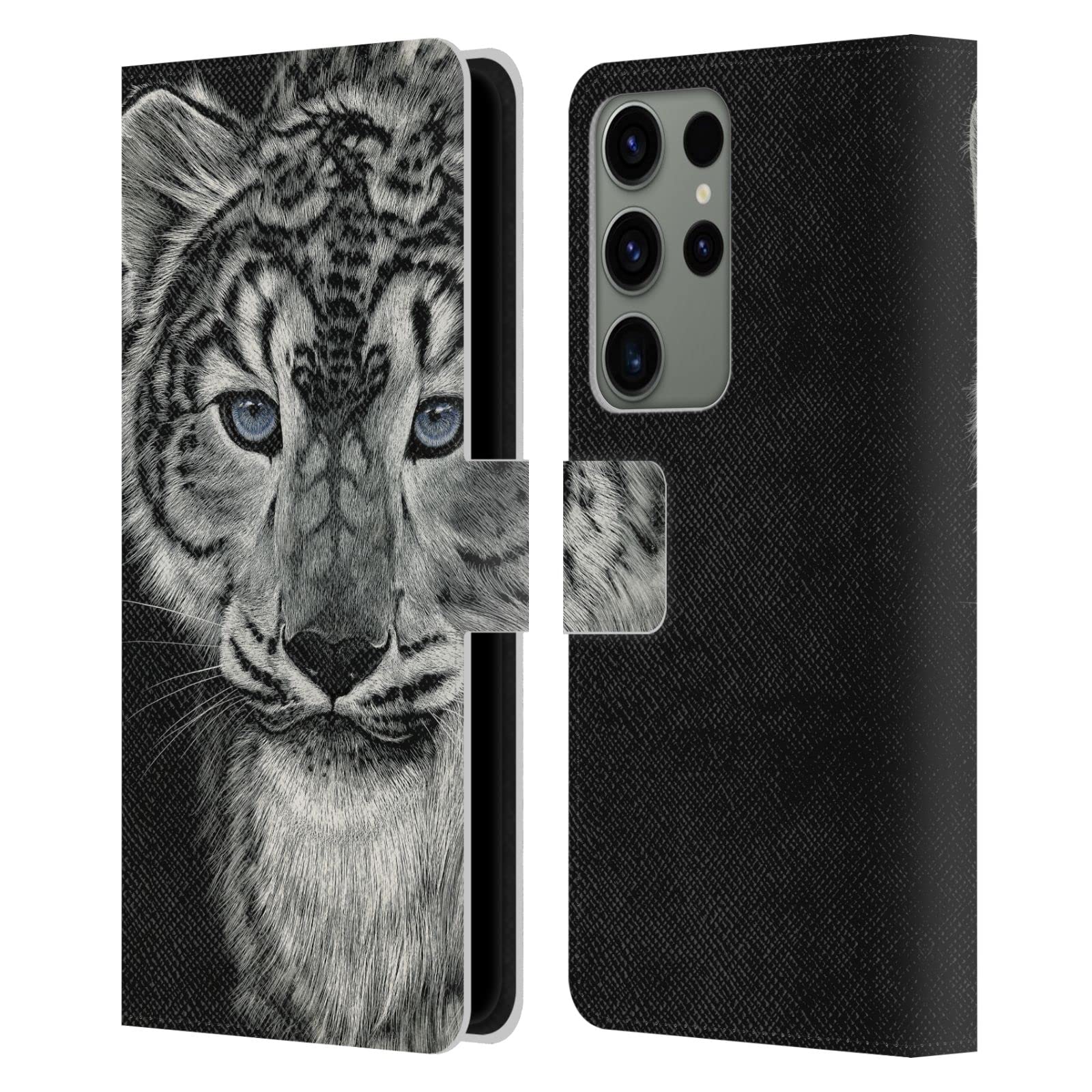 Carcasa de cuero tipo libro Stanley Morrison arte Leopardo Nieve para Galaxy S23 Ultra 7