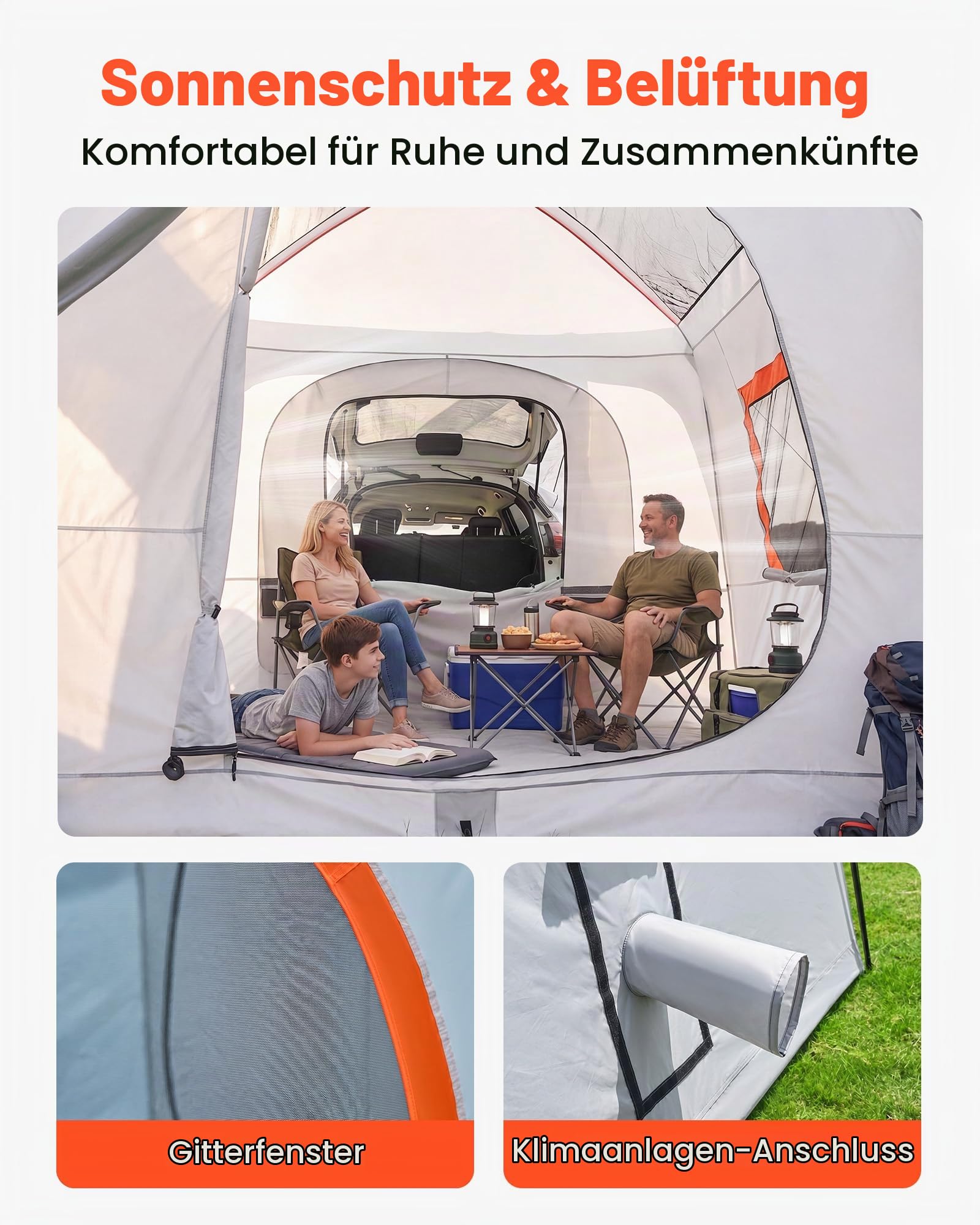 VEVOR Heckklappenzelt Autozelt für 5-9 Personen 3964 x 3050 x 2330 mm, Wasserdichtes (PU2000 mm) Campingzelt mit Belüftungsfenstern, SUV-Heckzelt für Camping Wandern Outdoor-Aktivitäten