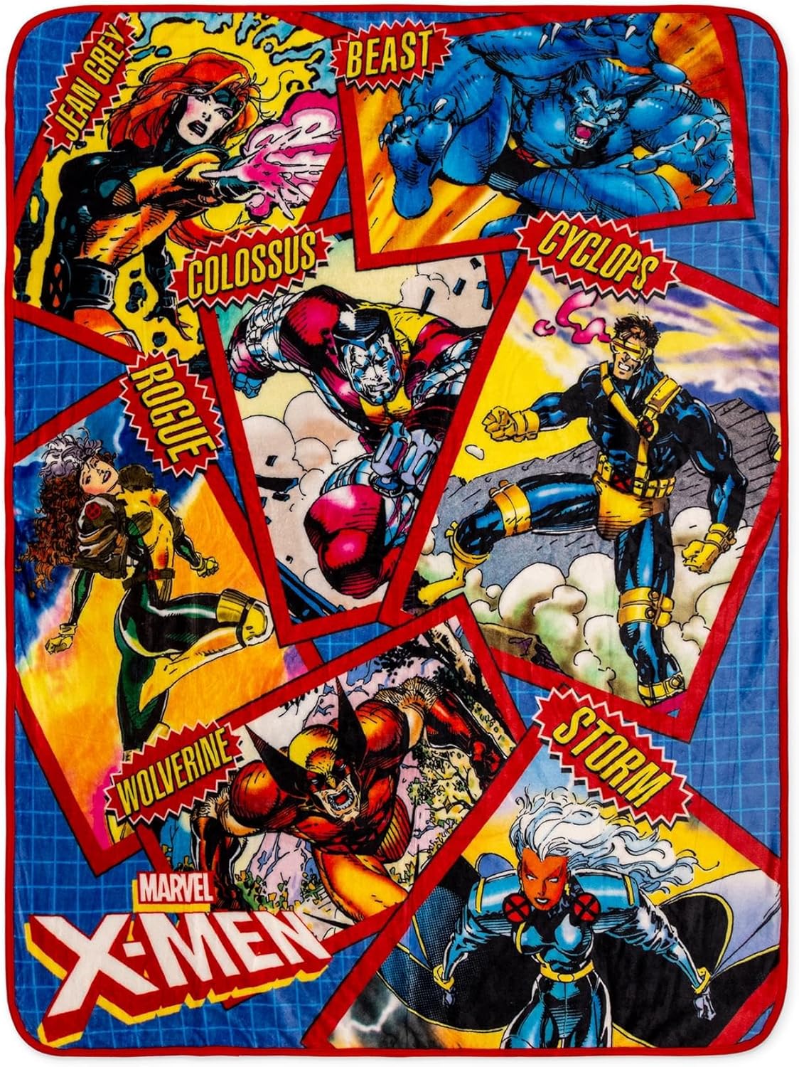 Marvel X-Men Character Cards Raschel Throw Blanket | Soft Polyester Cover for Sofa, Bed | 45 x 60 Inches