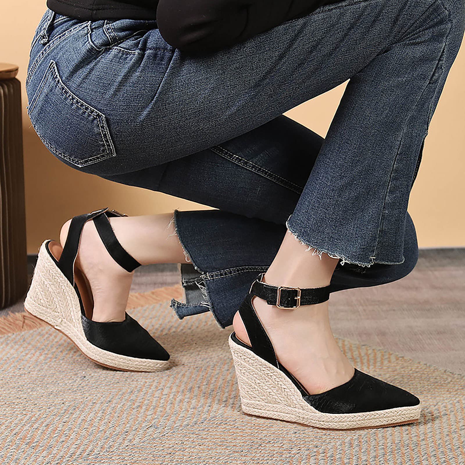 Alpargatas Mujer Cuña Primavera Verano Anchas Mujer Cuña Plataforma Calzado Esparteñas Zapatos de Tacón Elegantes Vestir Sandals Alpargatas Valencianas Verbenas Fiesta