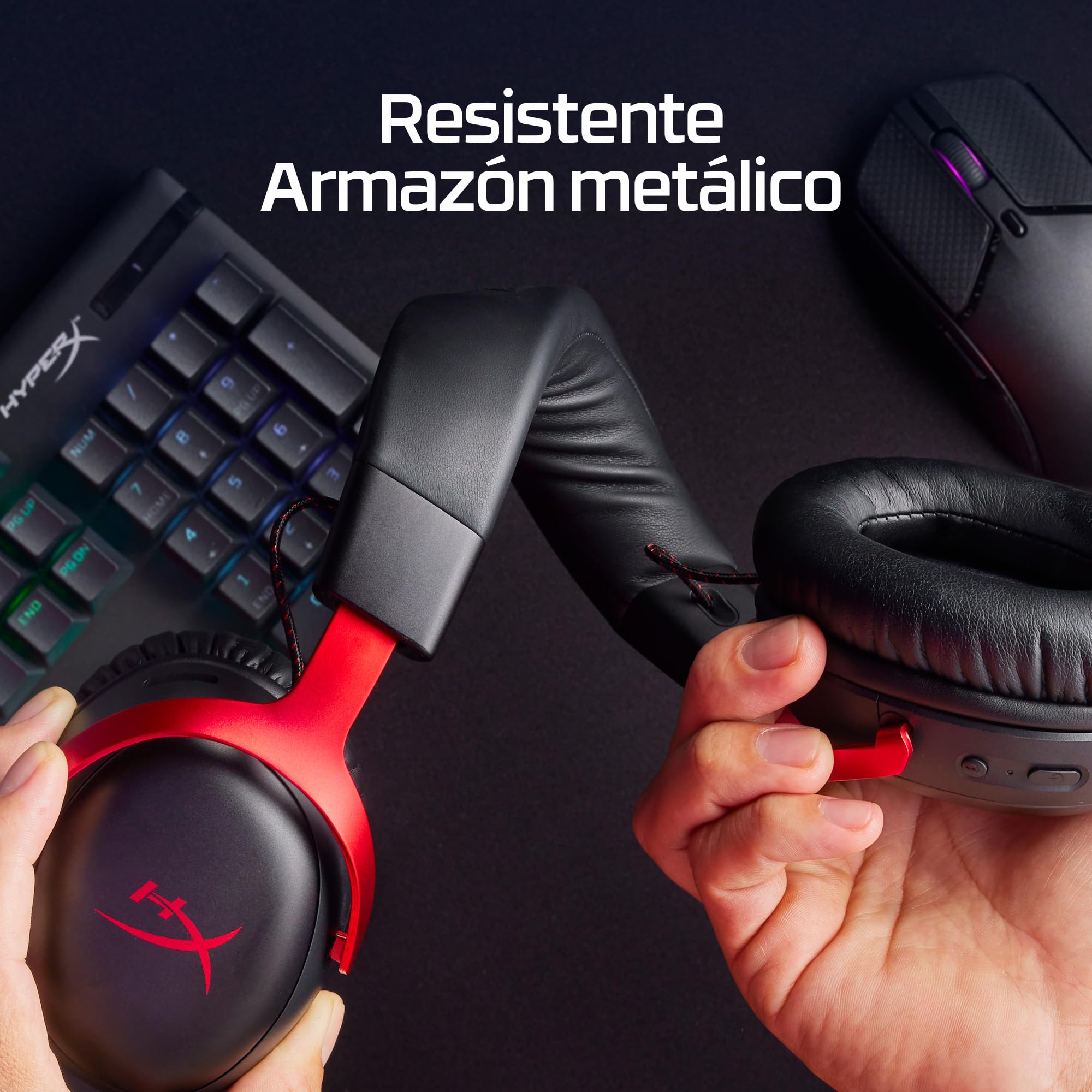 HyperX Cloud III Wireless Auriculares Gaming para PC, PS5, PS4, batería hasta 120 horas, 2.4GHz, drivers 53mm, Micrófono 10mm, Rojo