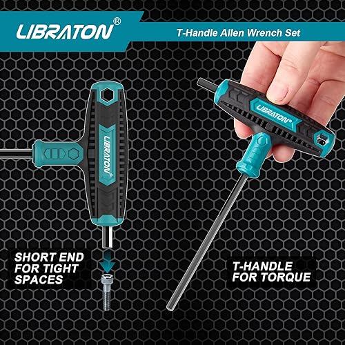 Miniatura 5 de Libraton Juego de llaves Allen con mango en T, juego de llaves hexagonales con mango en T, diseño de puntas biseladas y de dos extremos, SAE 18 "-