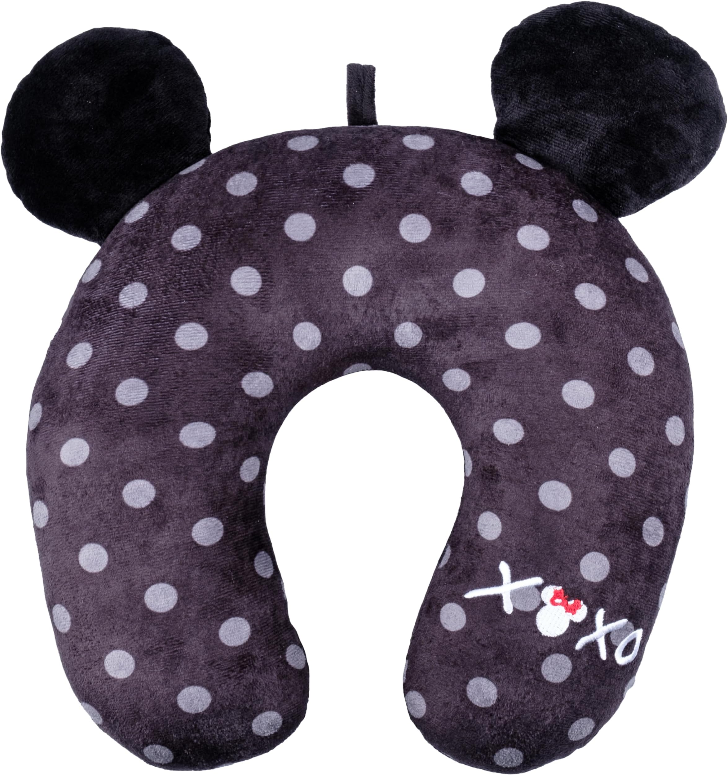 Disney Minnie Mouse Travel Pillow Polka Dot XOXO Portable Neck Pillow, Black and White