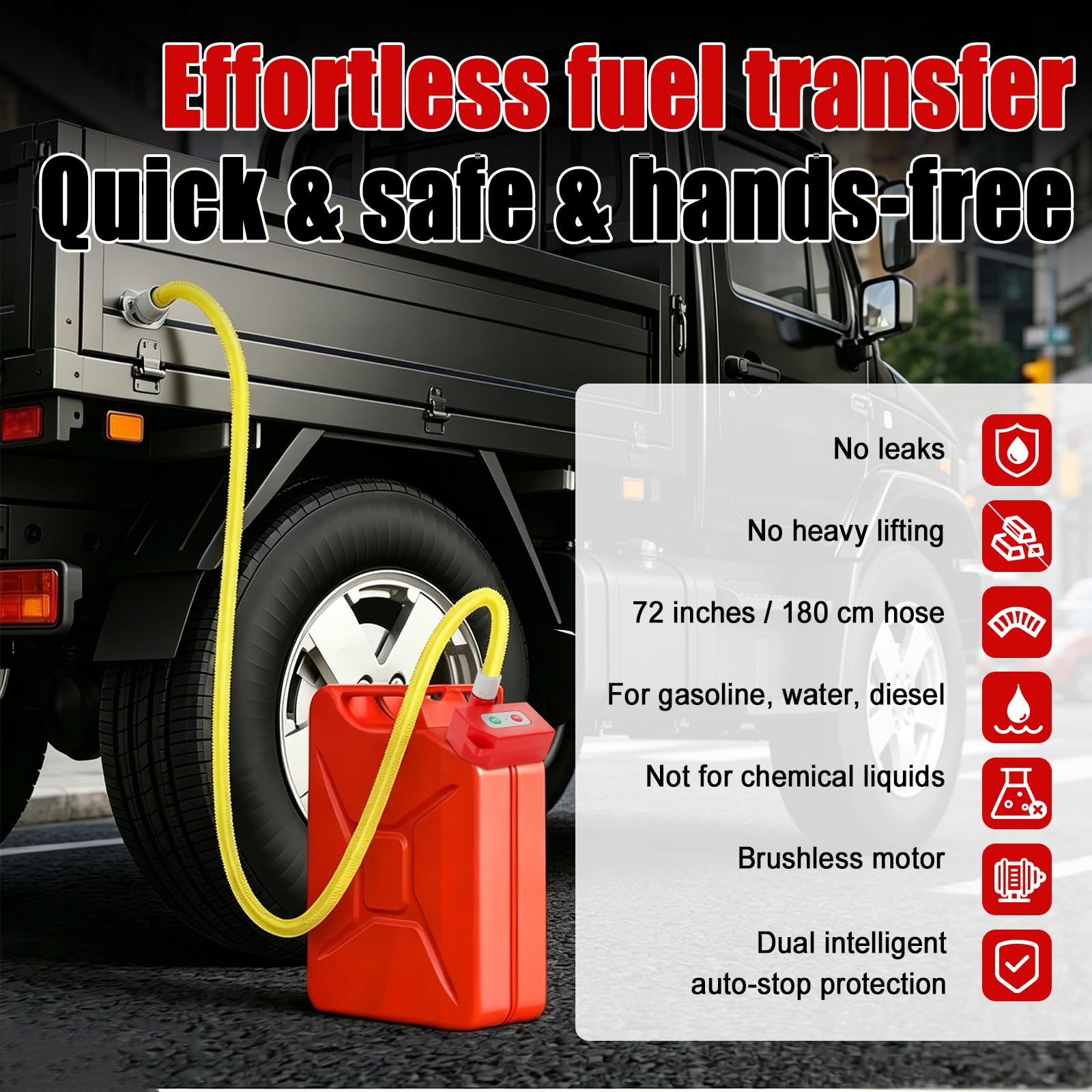 Bomba de Transferencia de Combustible con Sensor de Parada Automática, Bomba de Trasiego Combustible con Adaptador, transferencia eléctrica con manguera de 1,8 m para gasolina, diesel (sin bidón)