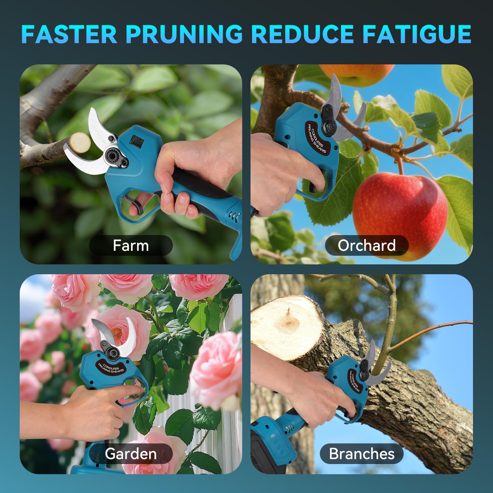 Tijeras de Podar Batería 40 mm con Pantalla y 2 Baterías 2.0Ah | Motor sin escobillas con corte preciso, ideal para árboles, viñedos y mantenimiento de zonas verdes