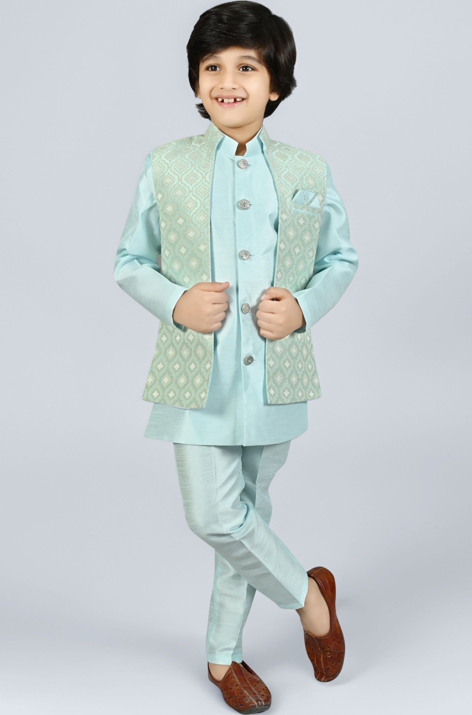 Kids Indian Ethnic Velvet Waistcoat Silk Kurta Pyjama Set Bollywood Style Wedding Ethnic for Boys
