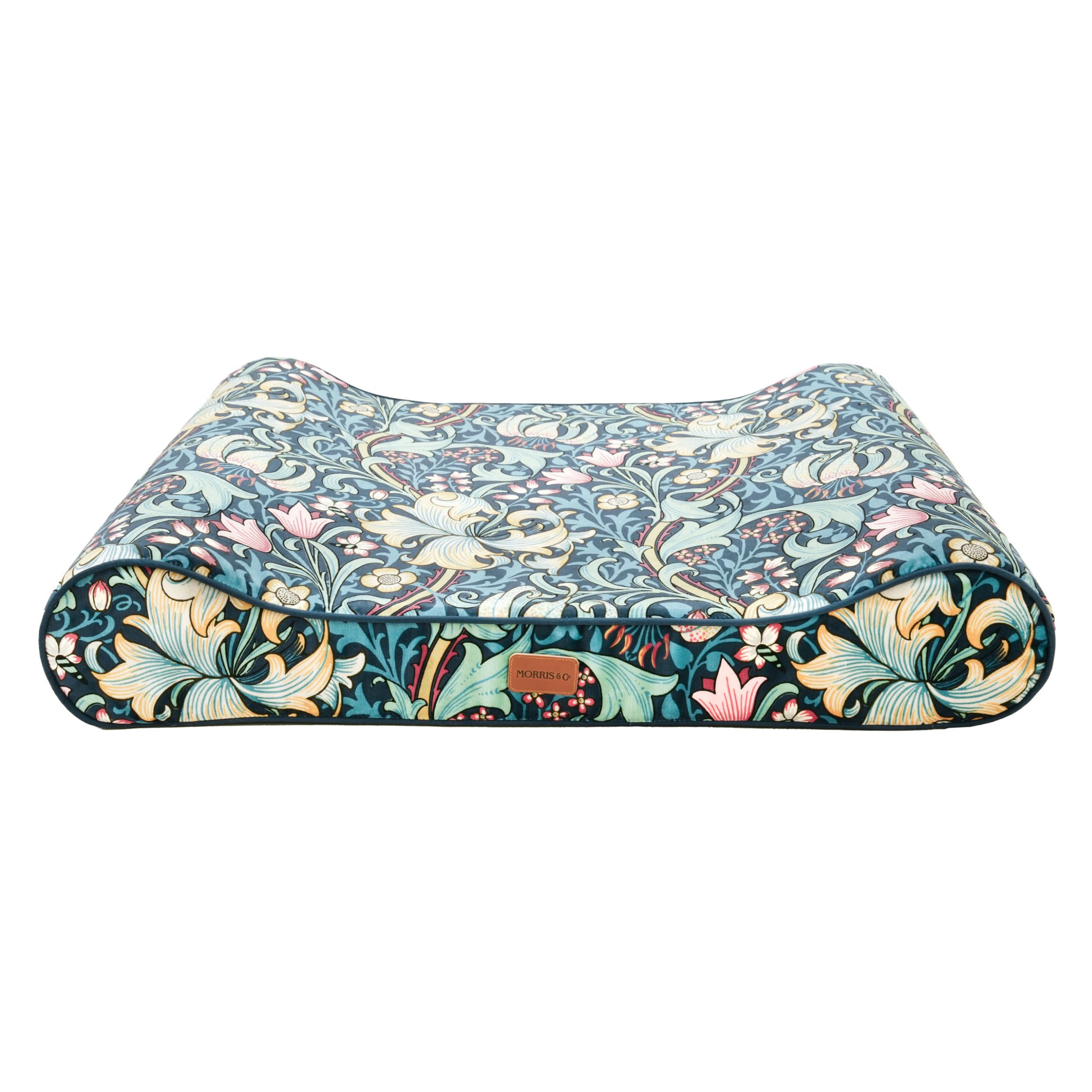 Rosewood x Morris & Co. - Colchón reclinable Golden Lily - Cama de Lujo para Perro de Espuma viscoelástica con el icónico Estampado de William Morris, Funda Lavable, Tela Resistente a los arañazos