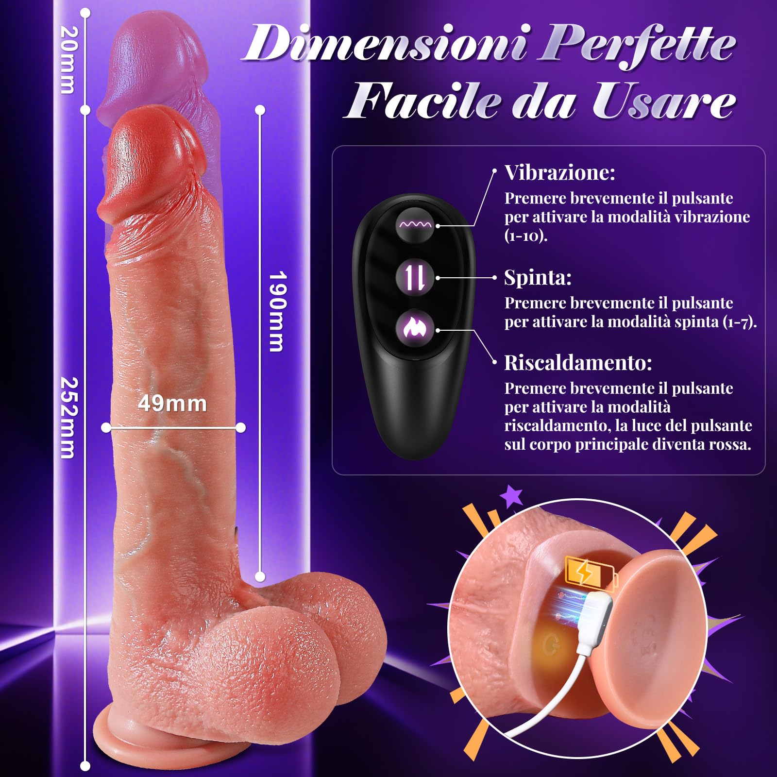 9,5' Dildo Vibrante Sex Toys Donna, Dildo Realistico con 10 Modalità di Vibrazione, 7 Modalità di Spinta e Riscaldante, Vibratore a spinta con Ventosa Vibratore Clitoride Toys Sessuali per Donna