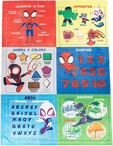 Spidey & His Amazing Friends - Manta de recursos de aprendizaje de educación temprana, mide 60 x 90 pulgadas, manta de enseñanza de felpa súper