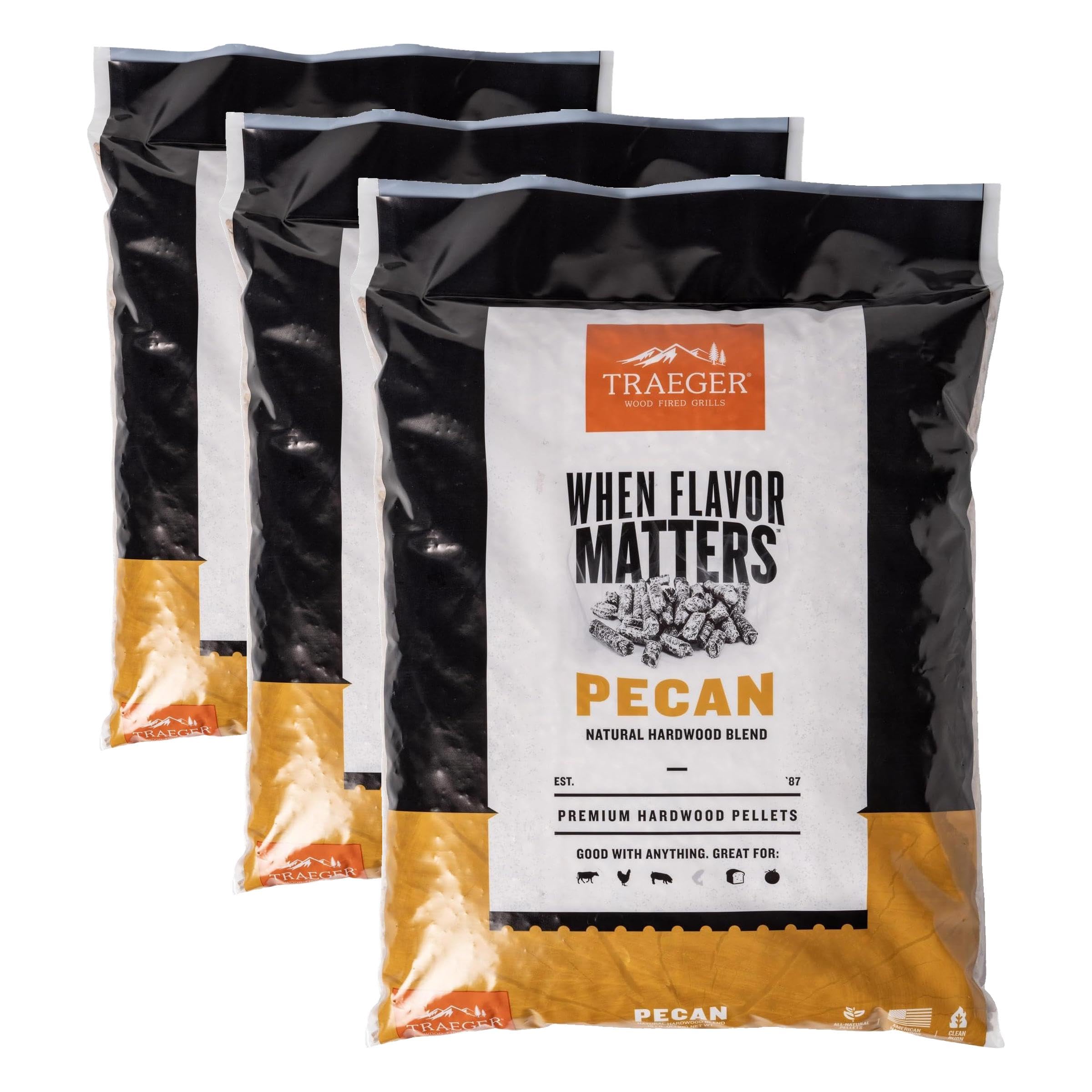 Traeger Grills Pecan 100% All-Natural Wood Pellets for Smokers and Pellet Grills, BBQ, Bake, Roast, 18 lb. Bag (Pack of 3)