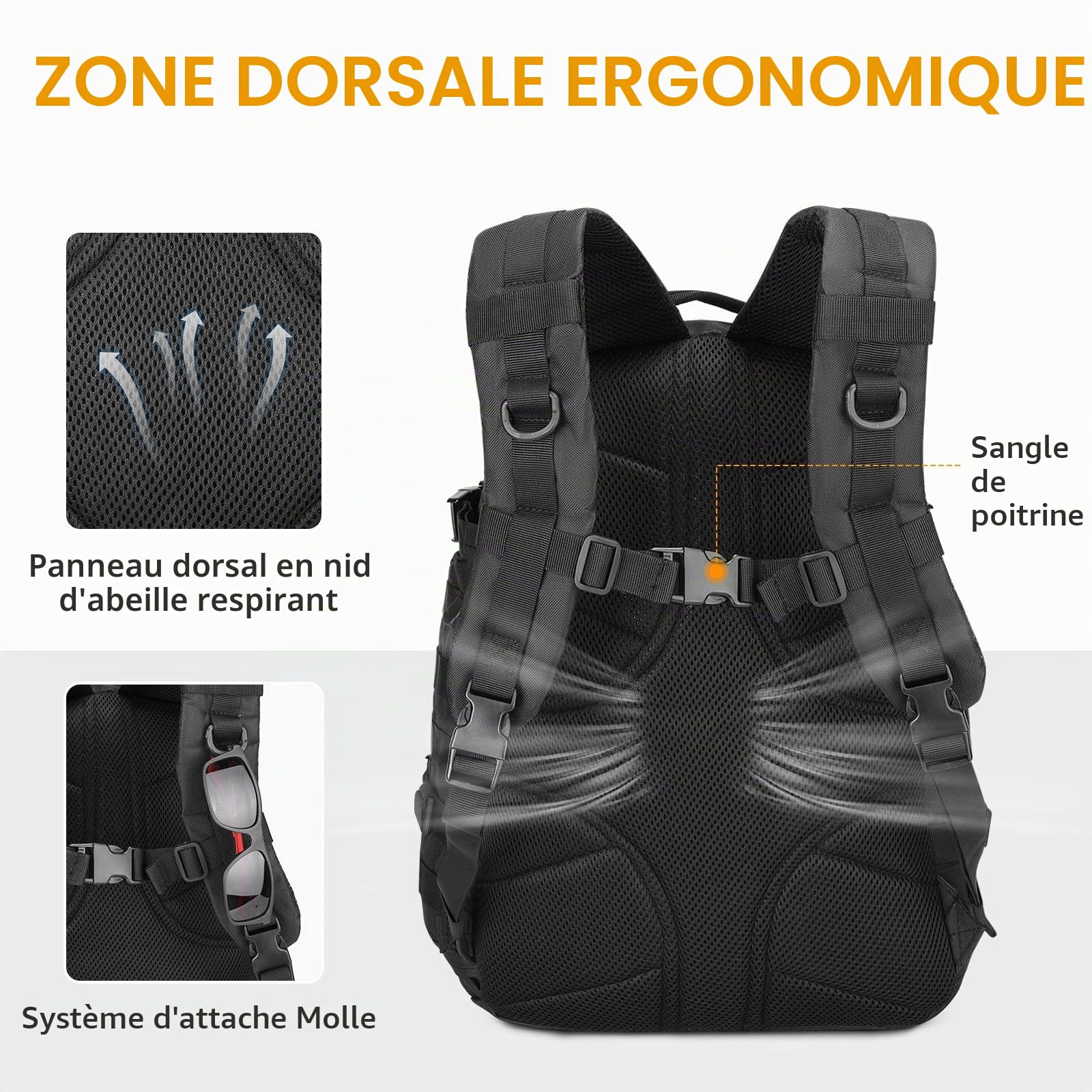 Sac à dos tactique militaire de 30 l - Pour la randonnée, la chasse, le trekking, le camping et d'autres activités de plein air