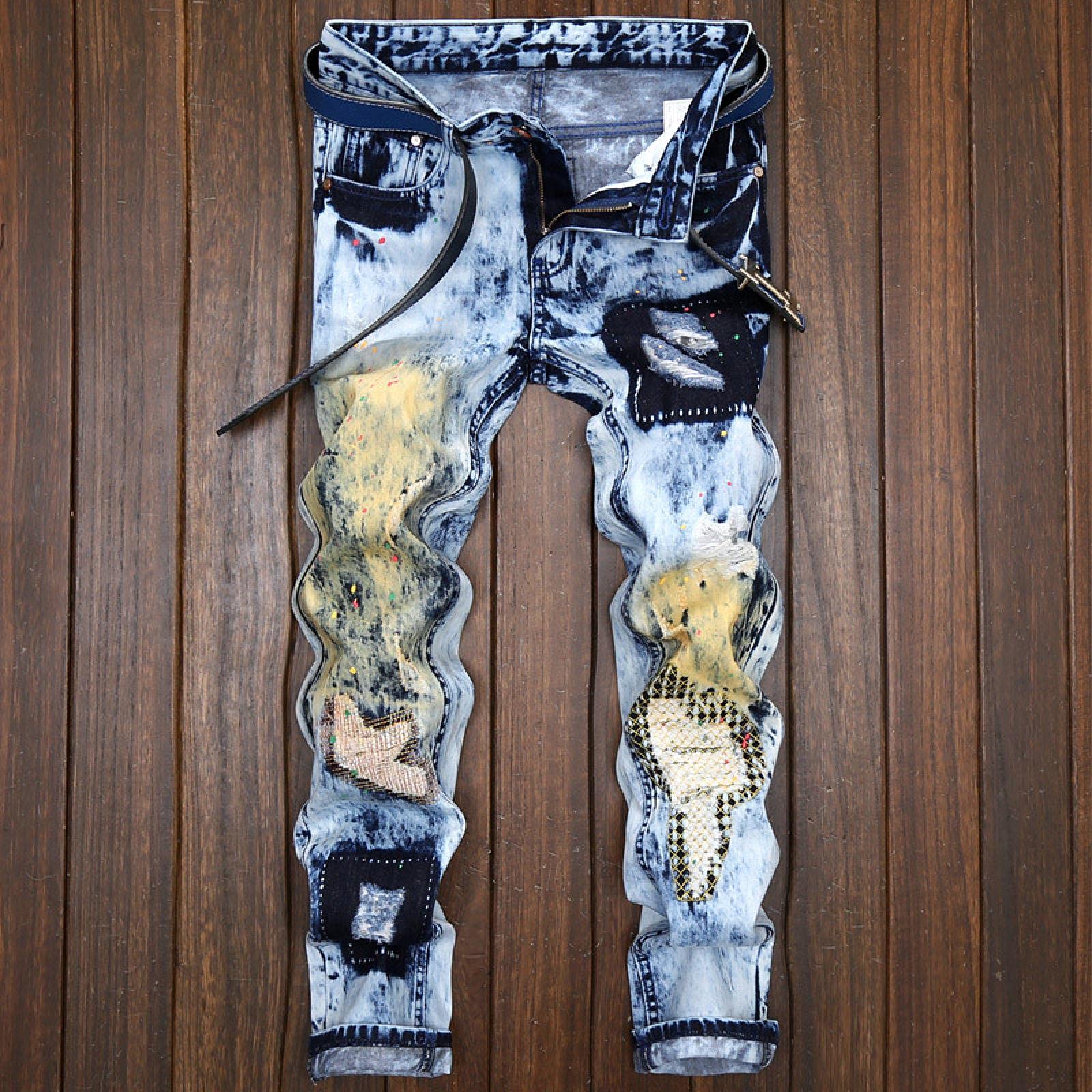 Jeans Herren Jeanshosen Hose Freizeithose Jeans Straight Men Fashion Design Loch Hip Hop Patchwork Plus Size Jeans Large Size