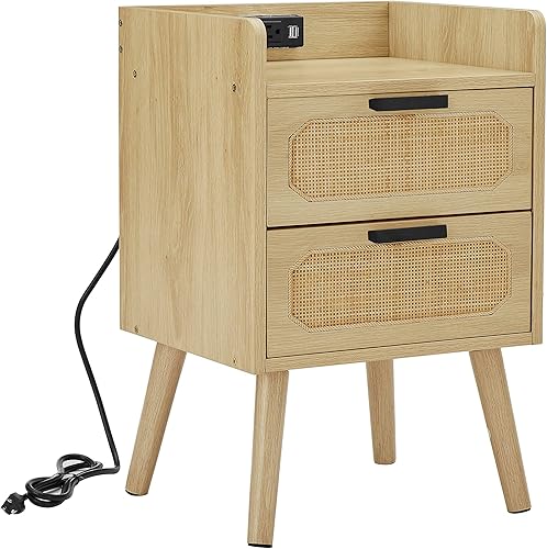 NewCosmos JHX Rattan nightstand with Socket Side Table Natural Handmade RattanNatural 1555W1378D2382H