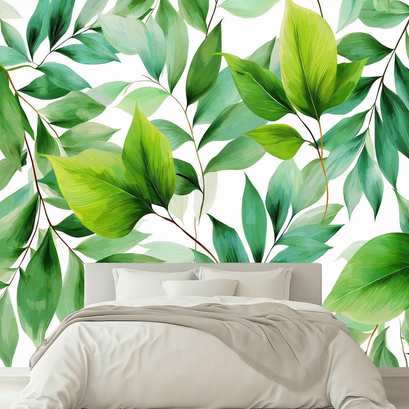 Générique Panoramiczna tapeta tropikalne liście rośliny 3D 250 x 175 cm, włóknina XXL nowoczesna dekoracja ścienna salon sypialnia biuro pokój dziecięcy, biała