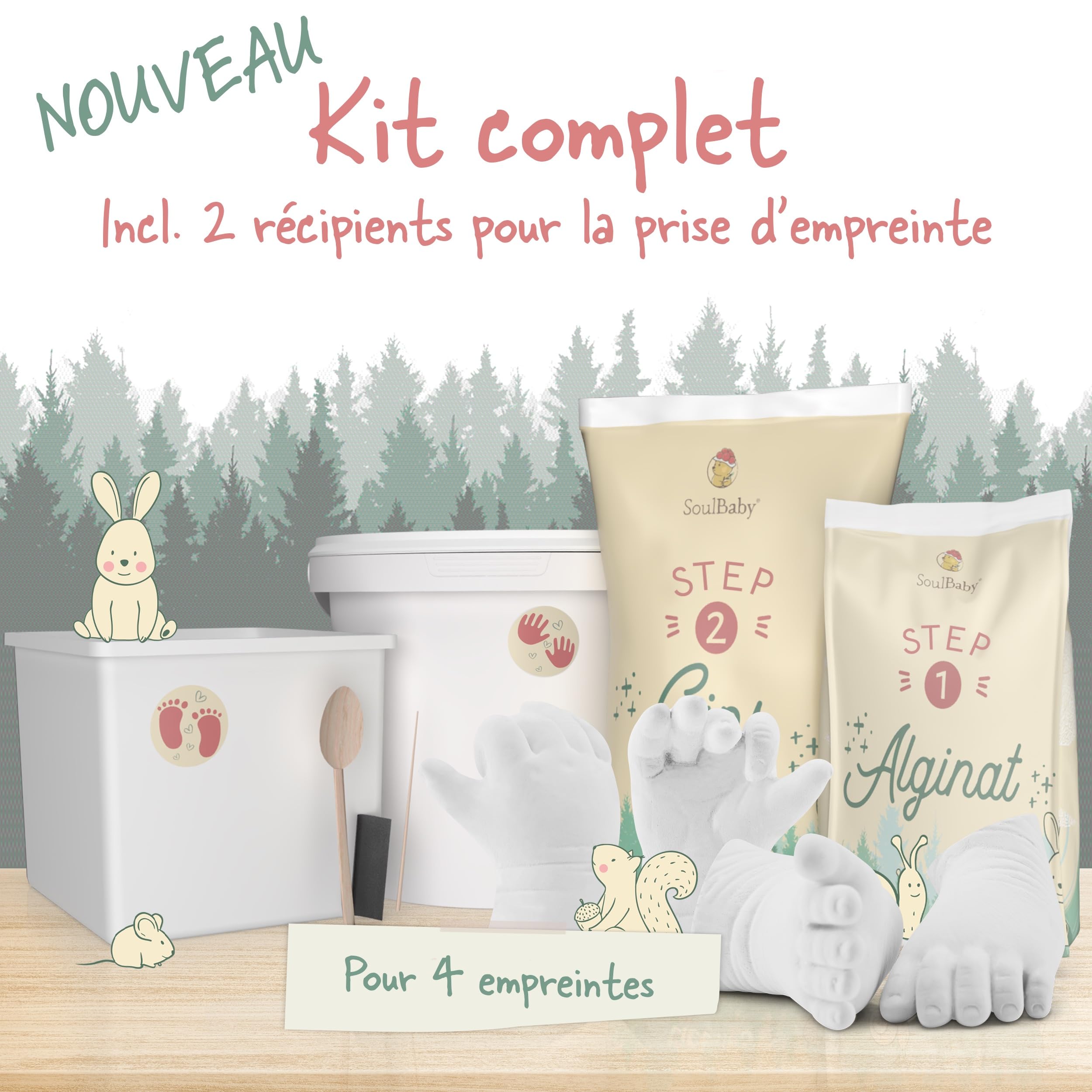 Kit Moulage Pieds & Mains Bébé Soulbaby 4 Empreintes - 100% Fabriqué En Allemagne + Emballage Cadeau