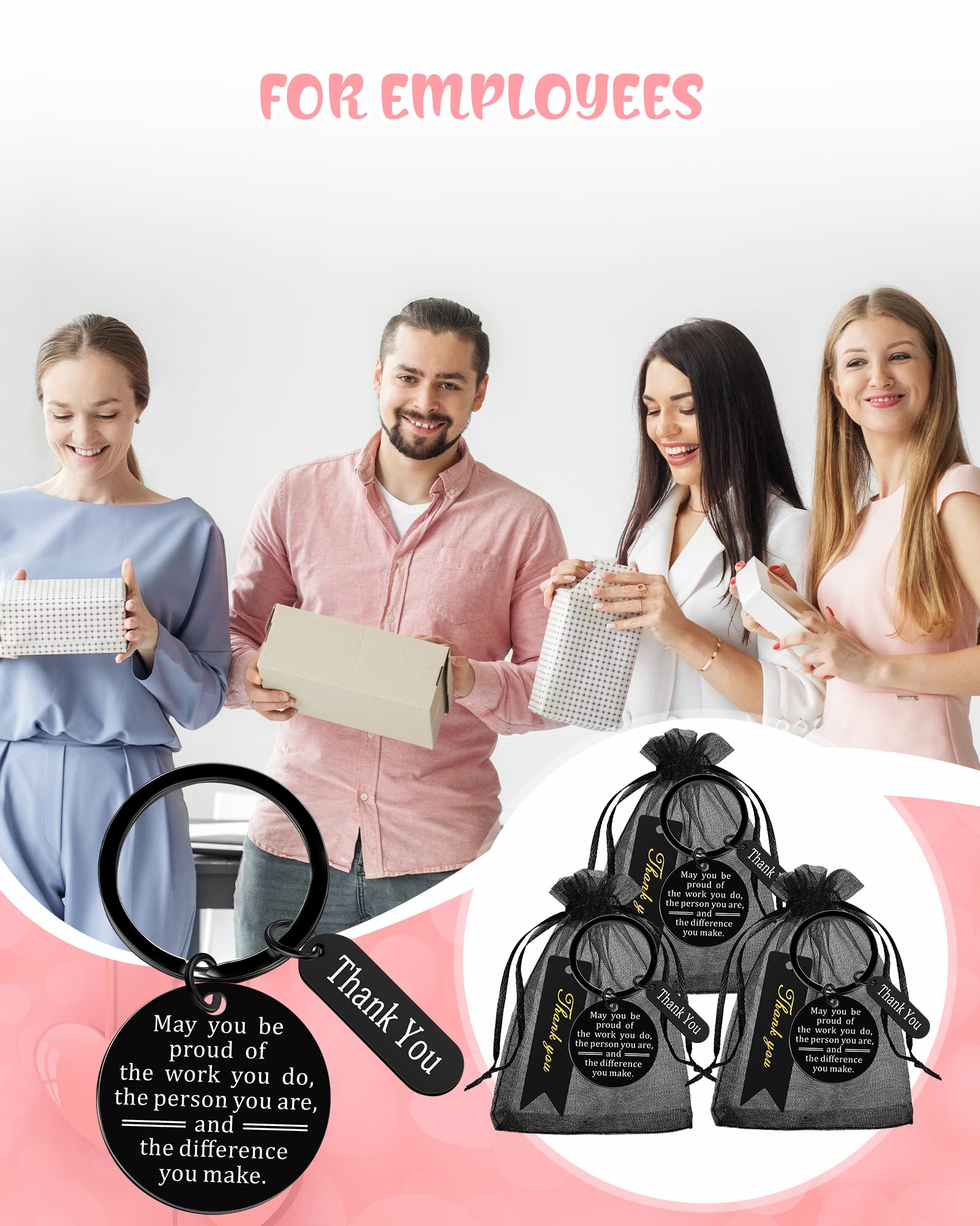 Yinkin 300 Regalos De Agradecimiento Para Empleados, Regalos A Granel Para Compañeros De Trabajo, Incluyen 100 Llaveros Inspiradores De Agradecimiento A Los Empleados, Regalos 100 Bolsas De Organza