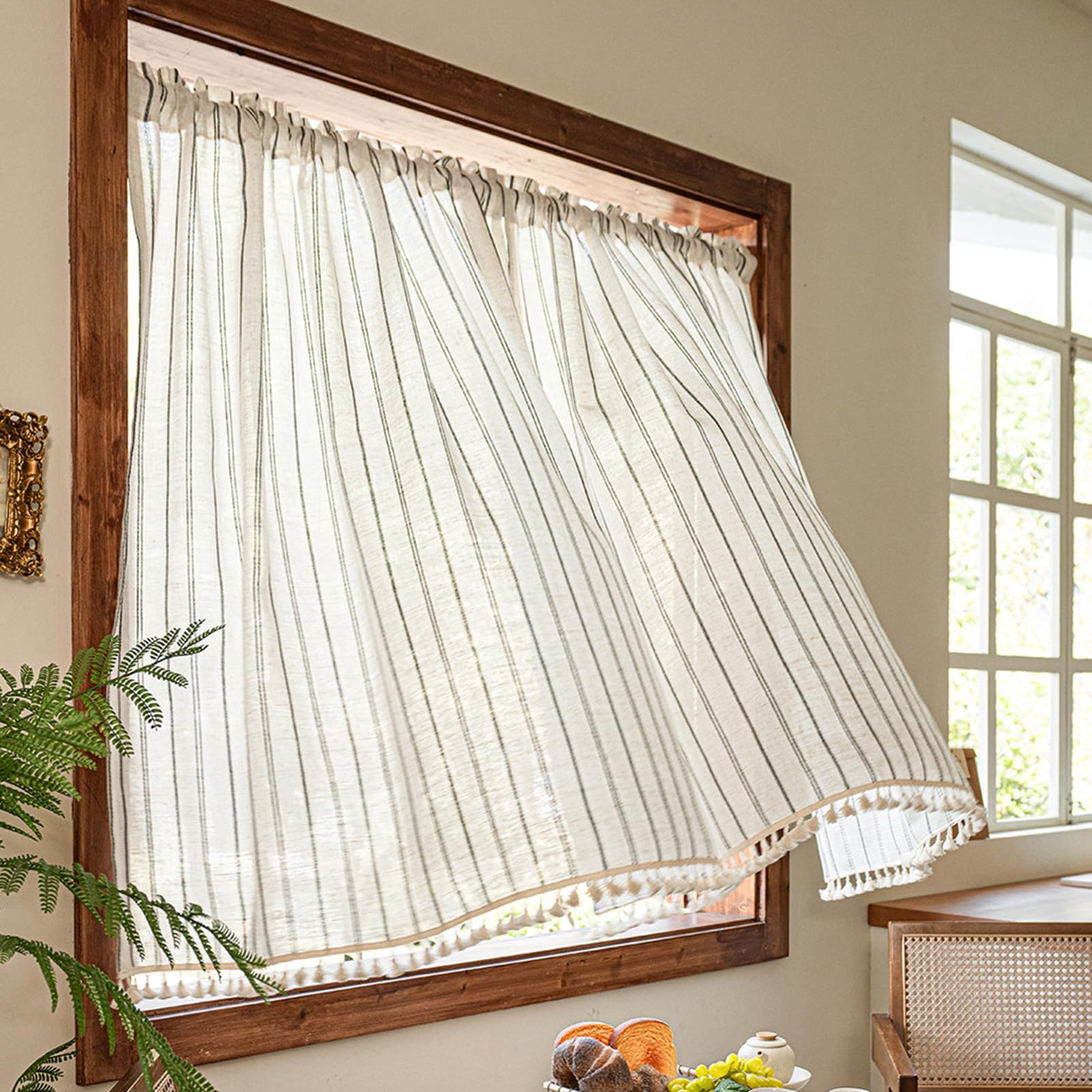ZZYK Washed Linen Windows Valance for Living Room Light Filtering Privacy Kitchen Farmhouse Cafe Bedroom Curtains Beige Rustic Short Valances,59" W x 59" L(Pack of 1)