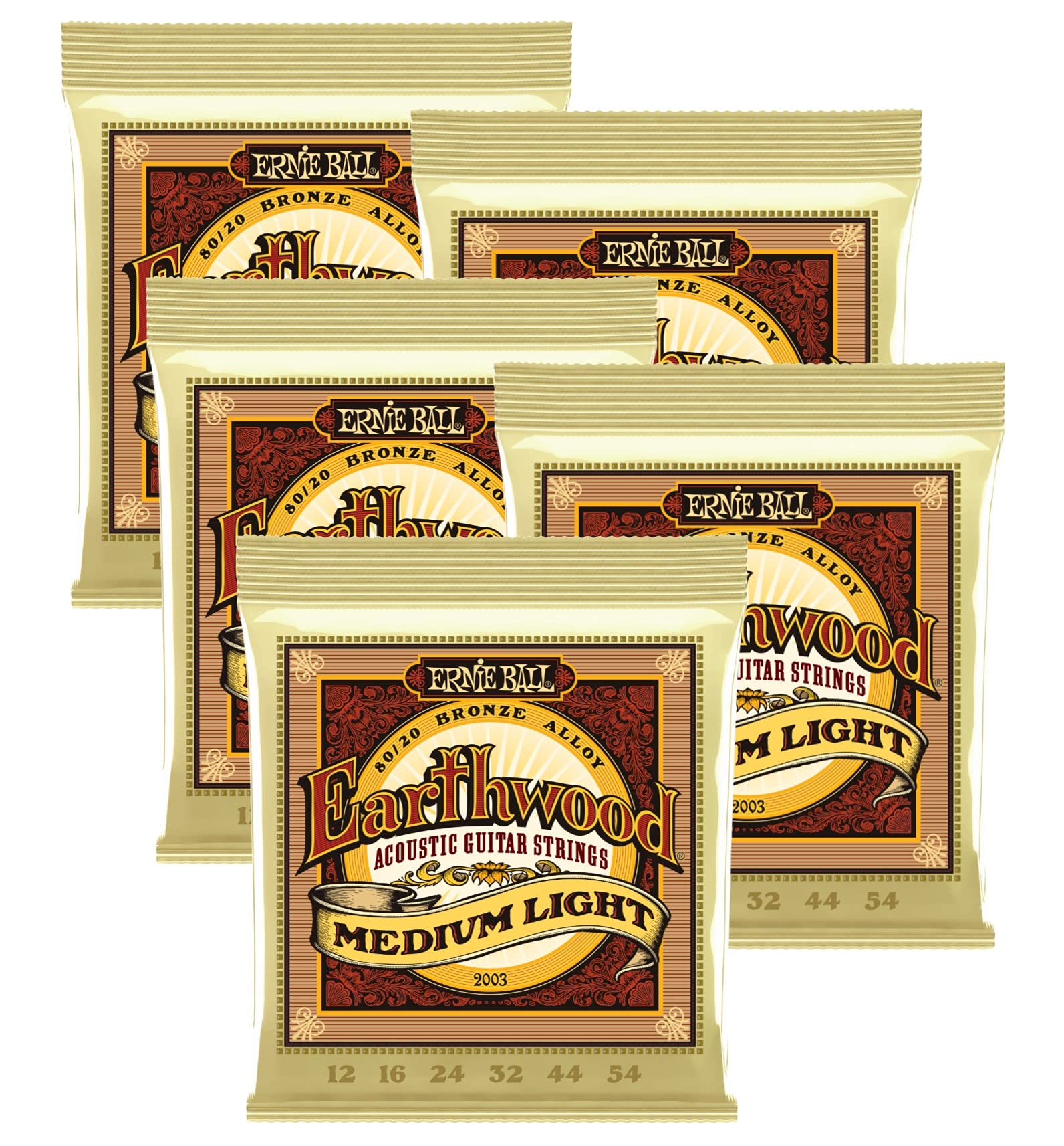 Ernie Ball Earthwood 2003 Saiten für Akustikgitarren, mittelgroß, 80/20 Bronze, 5 Stück