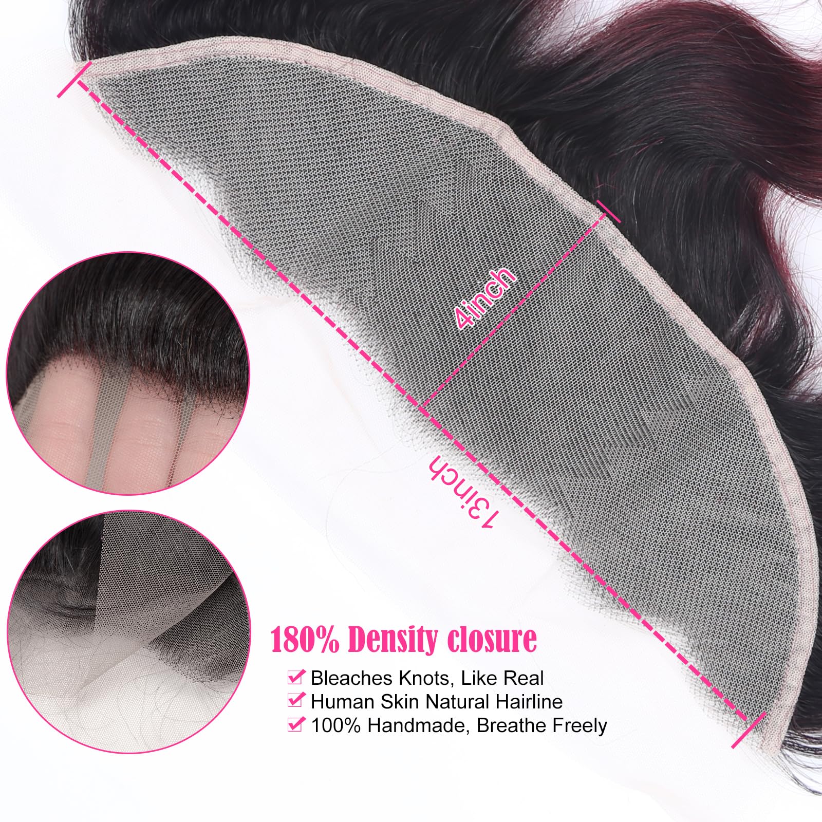 13x4 1B99J Body Wave HD Lace Frontal Ear to Ear Frontal 100% Brazilian Virgin Hair Swiss Lace Closure Human Hair Ombre Burgundy 12 Inch - Image 4