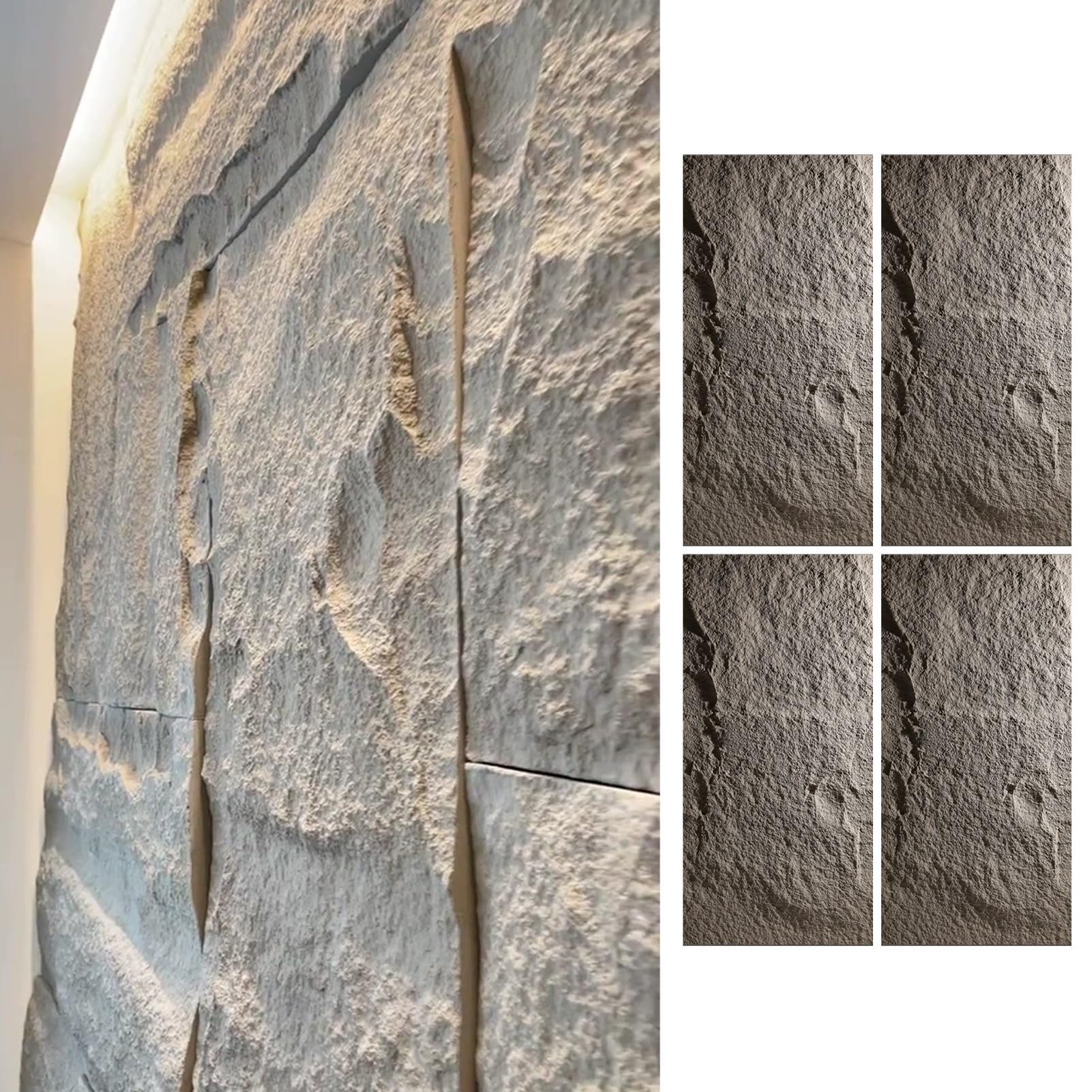 Panele Ścienne 3D Okładzina Ścienna 3d Panele Ścienne Zewnętrzne Wewnętrzne, Nowoczesne Panele Ścienne z Imitacji Kamienia PU, Sztuczny Panel Kamienny na Ścianę, Okładzina Ścienna Akcentowa(Brown,4pcs