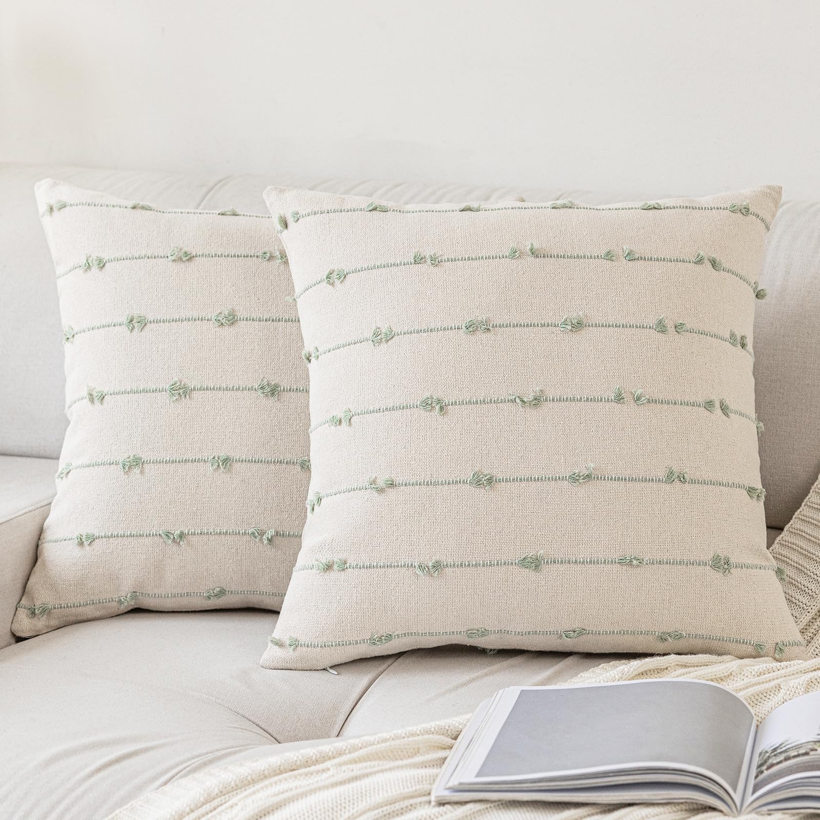 YEENAASY Boho Throw Pillow Covers 24x24 Set of 2 Modern Farmhouse Decorative Cushion Case Tufted Square Pillows Cover Neutral Pillow Cases Accent