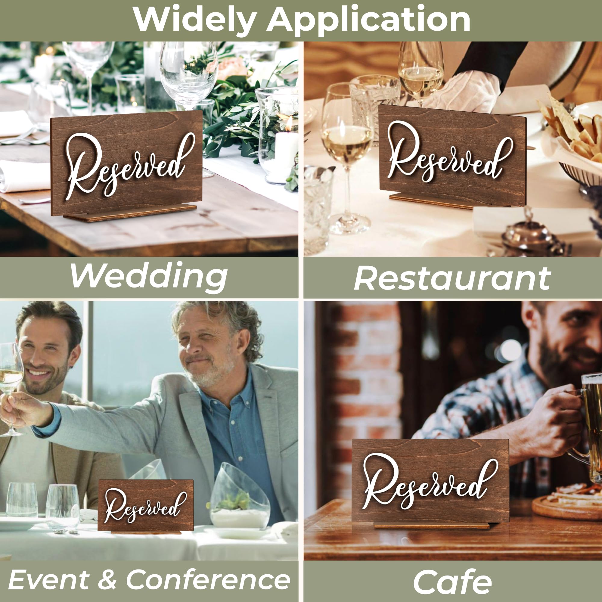 6 Stück Kunststoffschild mit Aufschrift "Reserved", Tischzelt, Hochzeitsschild, Gästereservierung, Tischsitzschild für Restaurant, Hochzeit, Stühle, schwarz (15 x 5 cm) (weiße Wörter schwarzer