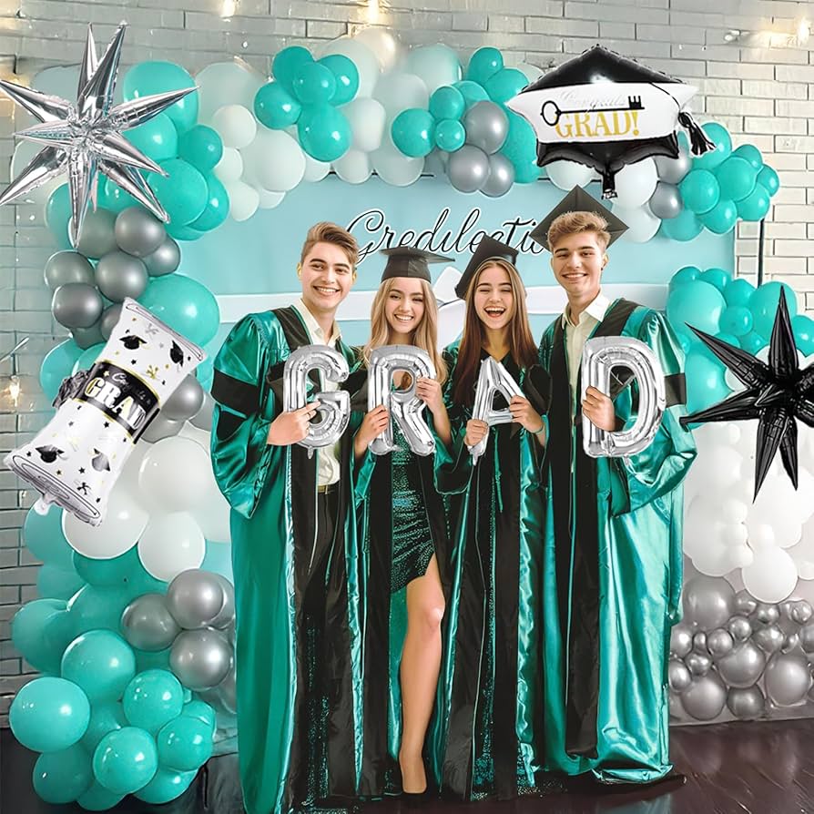 Amazon | ティールブルーシルバー卒業バルーンガーランドアーチ