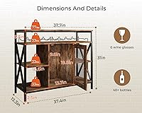 Vividwood Industrial Wine Bar Cabinet Rustic Brown - Wine Rack, Stemware Holder, Multifunctional Liquor Storage Sideboard for Kitchen Living Room