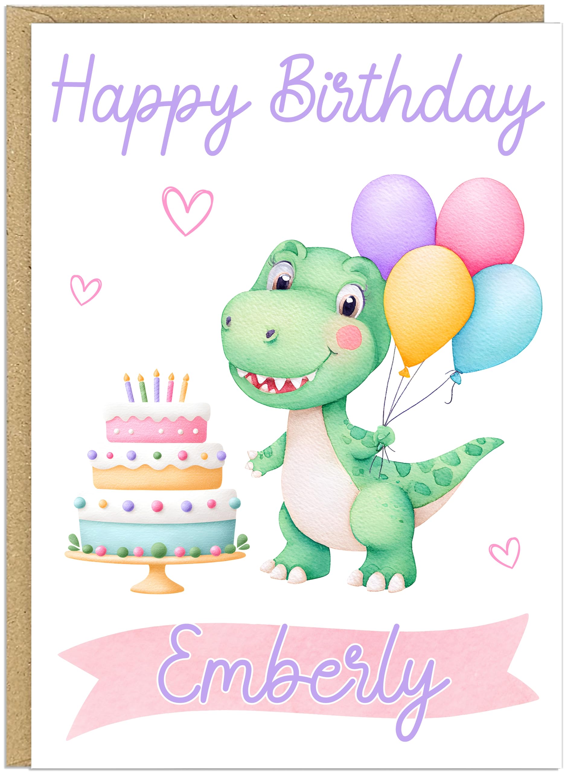 Personalised Happy Birthday Dino Card For Children - Cute Pastel Dinosaur Balloons Design - Add Child's Name For Girls Boys Kids Birthday Greetings Card Keepsake (Design 5)
