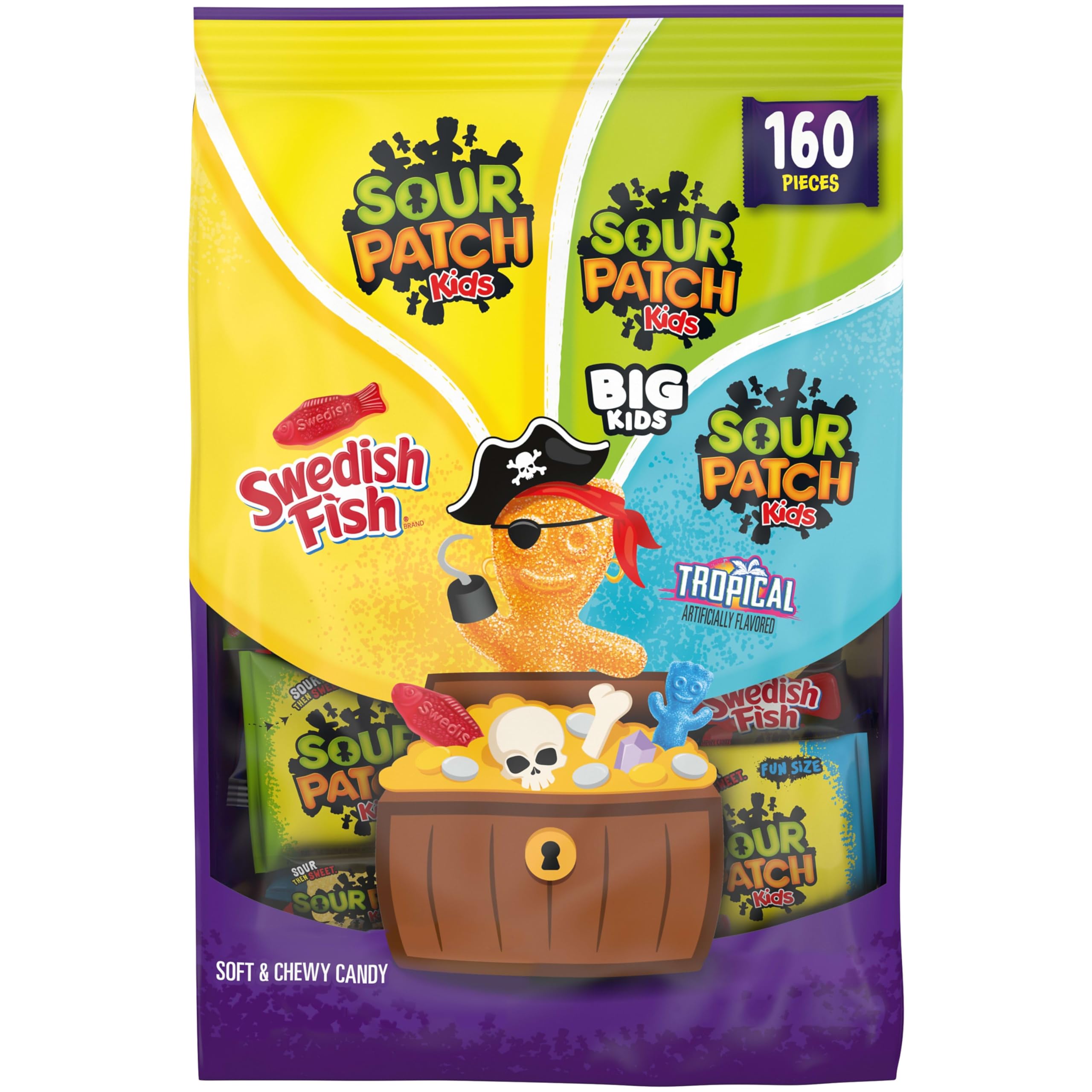 SOUR PATCH KIDS Original, Tropical, Big Kids & SWEDISH FISH Halloween Candy Variety Pack, Bulk Candy, 160 Trick or Treat Bags