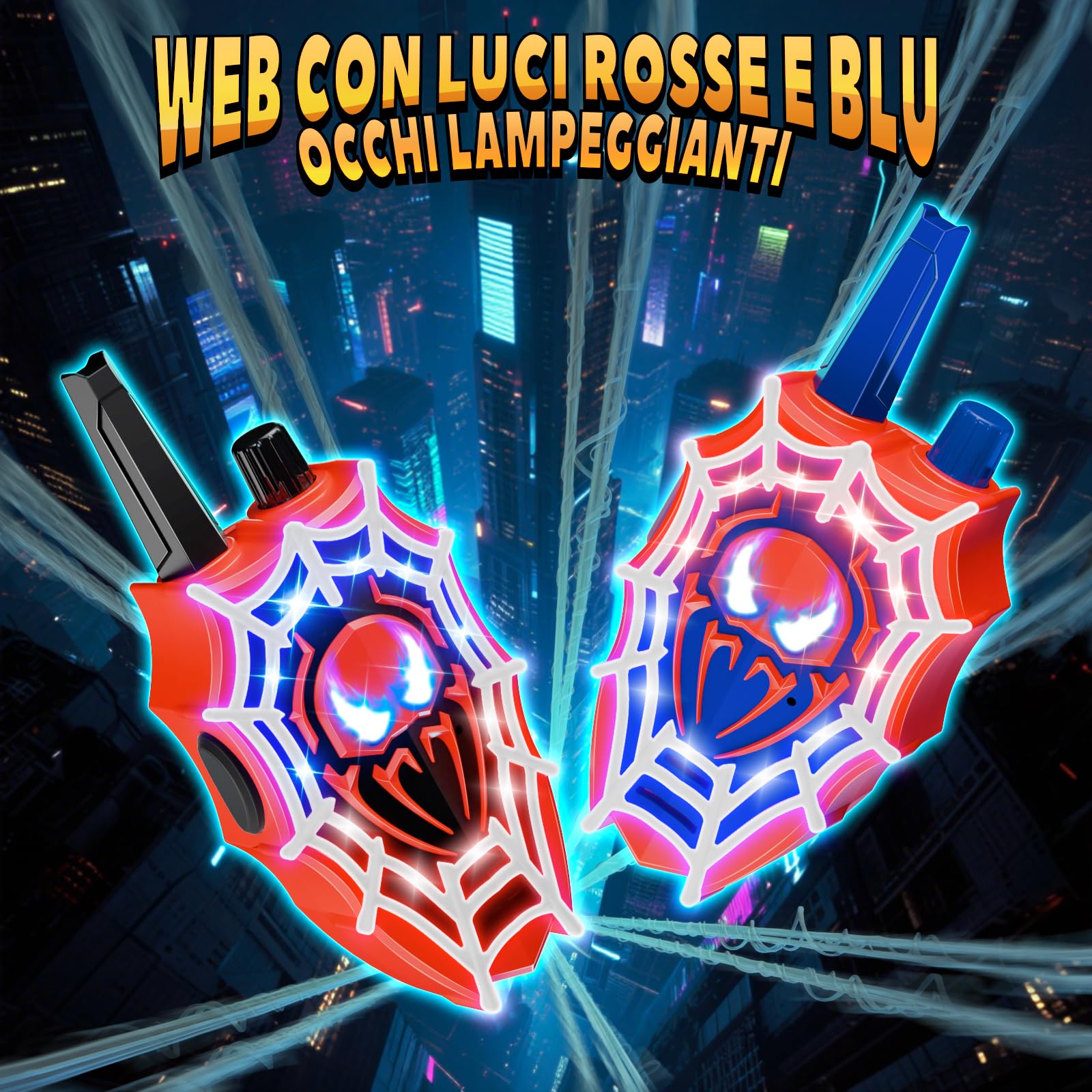 Mirthigig Walkie Talkie Bambini, Ragnatela con Luci Rosse/Blu e Occhi Lampeggianti, Giocattolo Gioco Bambino 3 4 5 6 7 8 10 11 Anni, Giocattoli Giochi Bambini 3-12 Anni, Regalo Bimbo 3-12 Anni Maschio