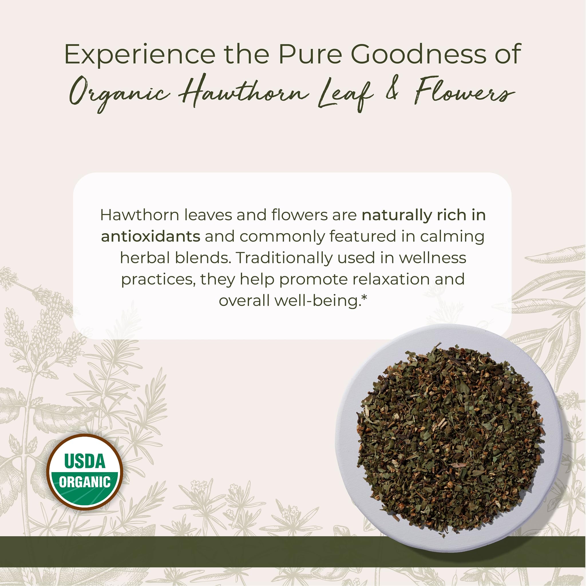 Starwest Botanicals Organic Hawthorn Leaves & Flowers - Dried Loose Leaf Herb for Tea, Natural Wellness Support for Women & Men, Cut & Sifted, Certified Kosher, Non-GMO - 4 oz Pouch