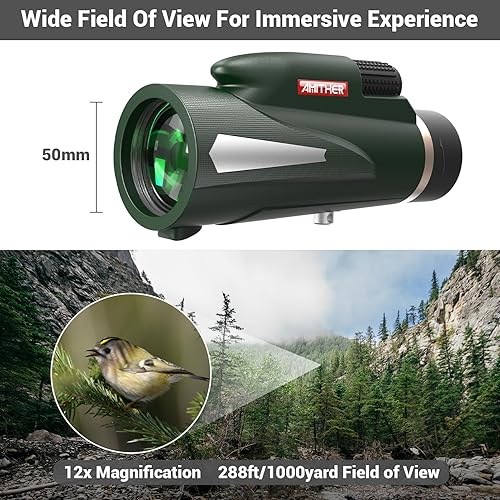 Miniatura 3 de Telescopio monocular de 12 x 55 para smartphone, alcance monocular compacto HD de alta potencia para adultos y niños con adaptador de teléfono,