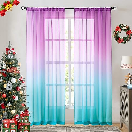 July Joy - Cortinas de lino sintético (2 tonos, reversible, para dormitorio, sala de estar, privacidad y filtrado de luz semitransparente, juego de