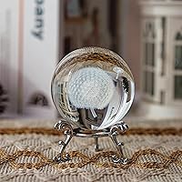 Vista 3 de HDCRYSTALGIFTS - Bola de cristal de diente de león de 60 mm con soporte, pisapapeles decorativo, grabado láser 3D, esfera completa de planta
