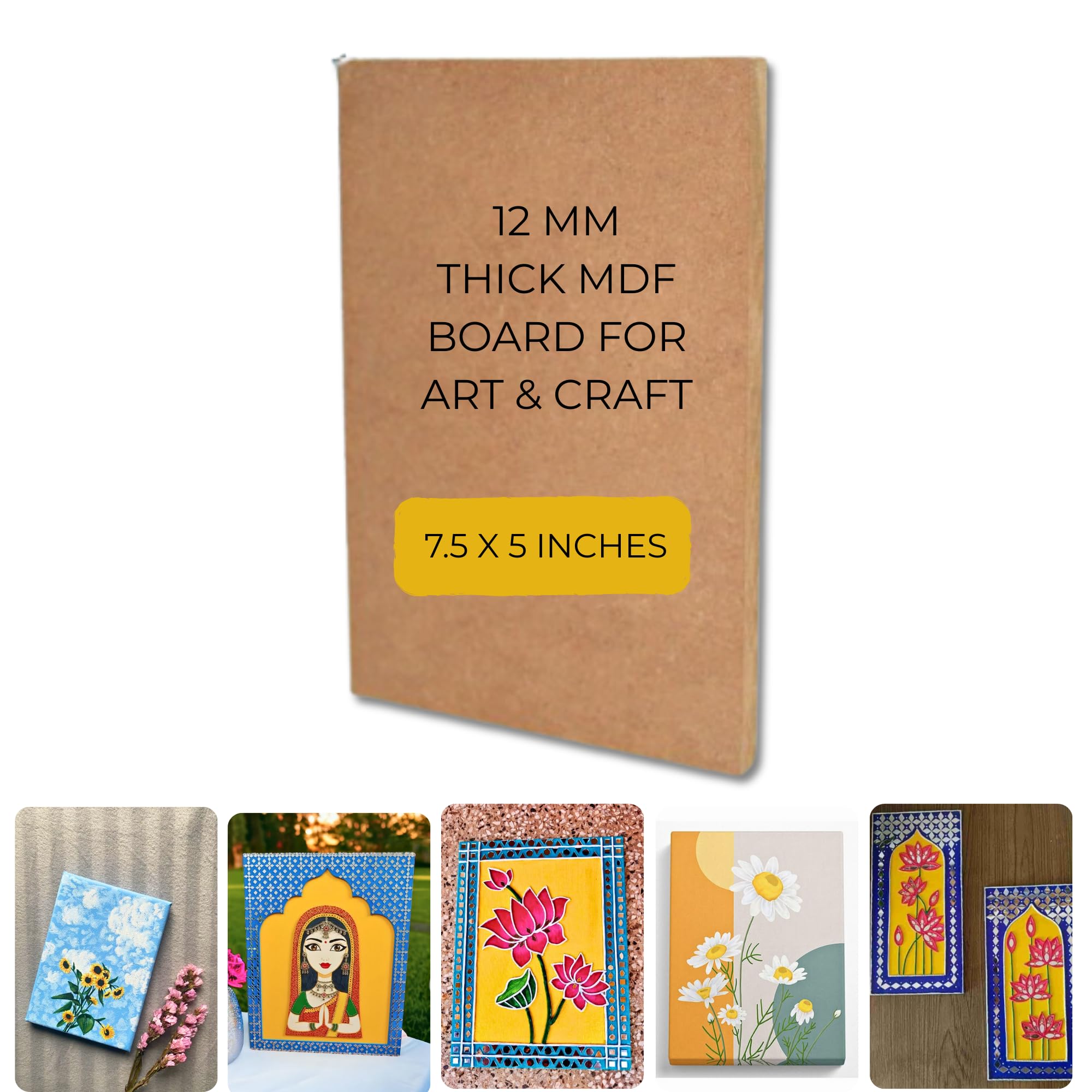 12 mm MDF Boards Cutouts for DIY Art & Crafts Wood MDF Sheets for Craft Work, Painting, Resin Art, Fluid Art, Decoupage, Mandala Art, Pyrography (1 Pc, 7.5X5 inches)-image-32