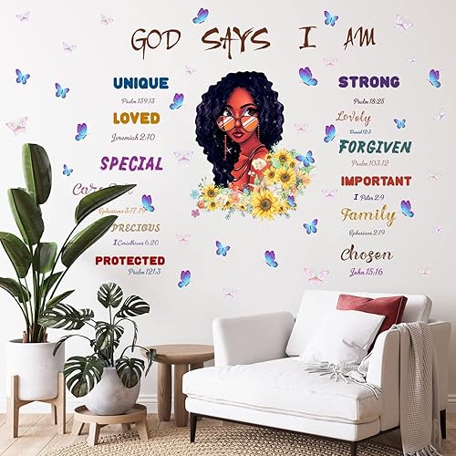 Miniatura 8 de Calcomanías de pared inspiradoras para niña negra, calcomanías de pared para dormitorio de niñas, citas motivacionales, calcomanías de pared con