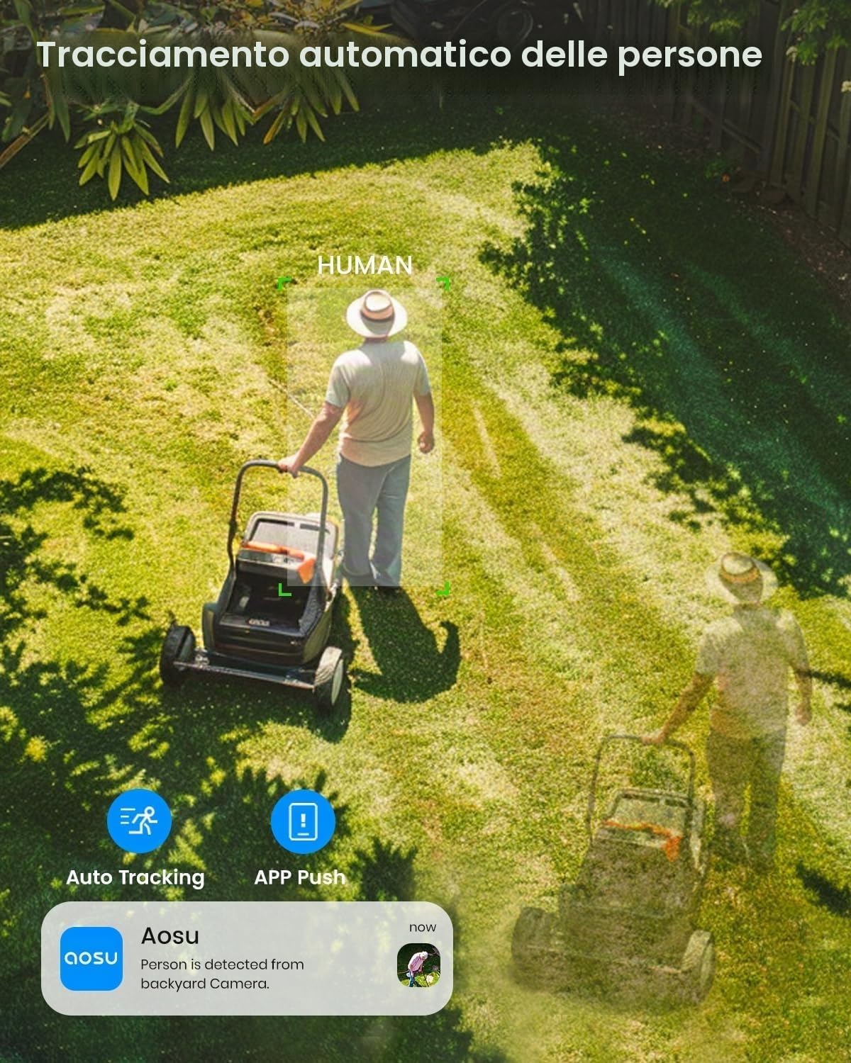 aosu 2K Überwachungskamera Aussen Solar Akku, 3MP 360° ° Schwenken & Neige | Automatische Verfolgung, Kabellose WLAN-Kamera Überwachug, Farb-Nachtsicht, KI-Erkennung Person, Zwei-Wege-Audio,Ton- & Licht