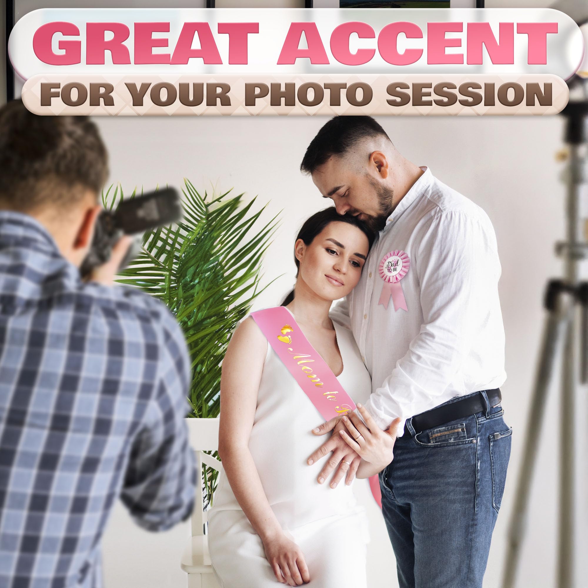 Pink Baby Shower Decorations Mom to Be Sash Baby Shower Decorations for Girl and Sash Daddy to Be Badge - Glossy Texture, Wearable Brooch, Wear-Resistant, set with Ribbon and Badge, Delicate craft