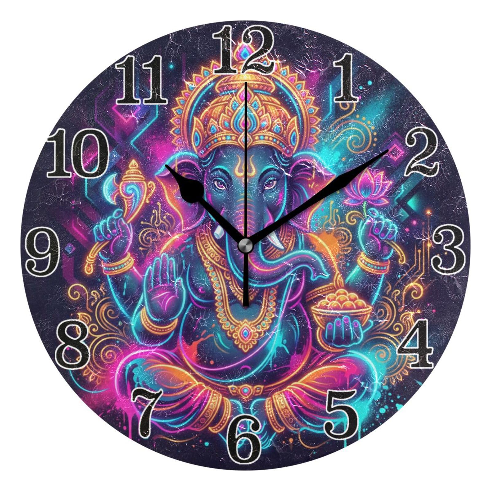 Horloge de bureau ronde indienne fluorescente 25,4 cm silencieuse pour chambre