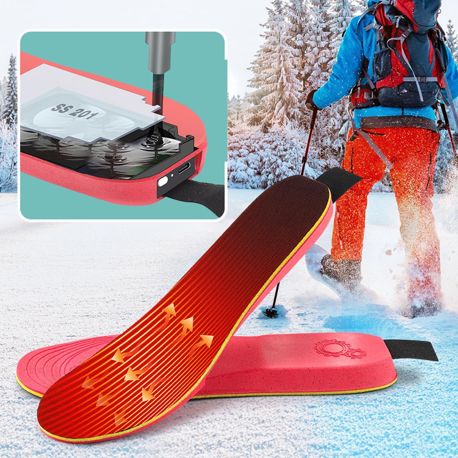 Plantillas Calefactables para Zapatos 3 Ajustes de Temperatura Recargables