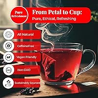 Vista 5 de 50 bolsas de té de hibisco, flores secas de hibisco 100% naturales, te de hibisco, té aromático, sin cafeína, sin azúcar, sin gluten, vegano.