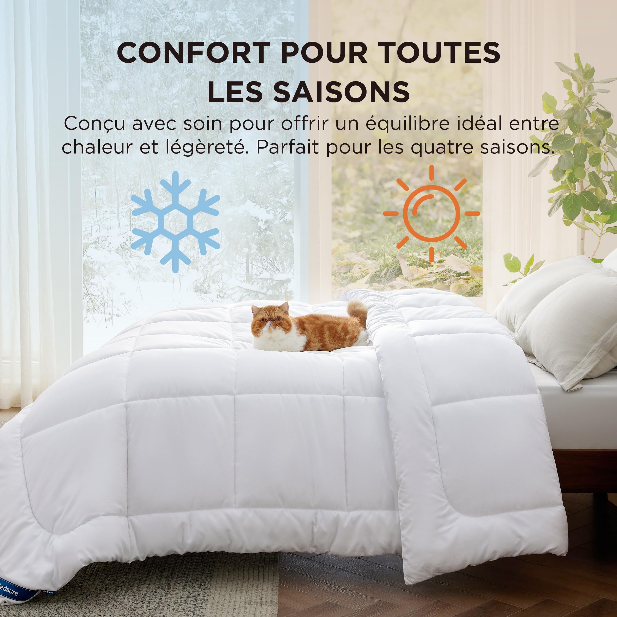 Bedsure Couette 220x240 4 Saisons - Couette 220x240cm Certifiée Oeko-TEX 300g/m² Couverture, Duvet Doux et Chaud pour Allergiques, Gonflant Respirant, Blanc