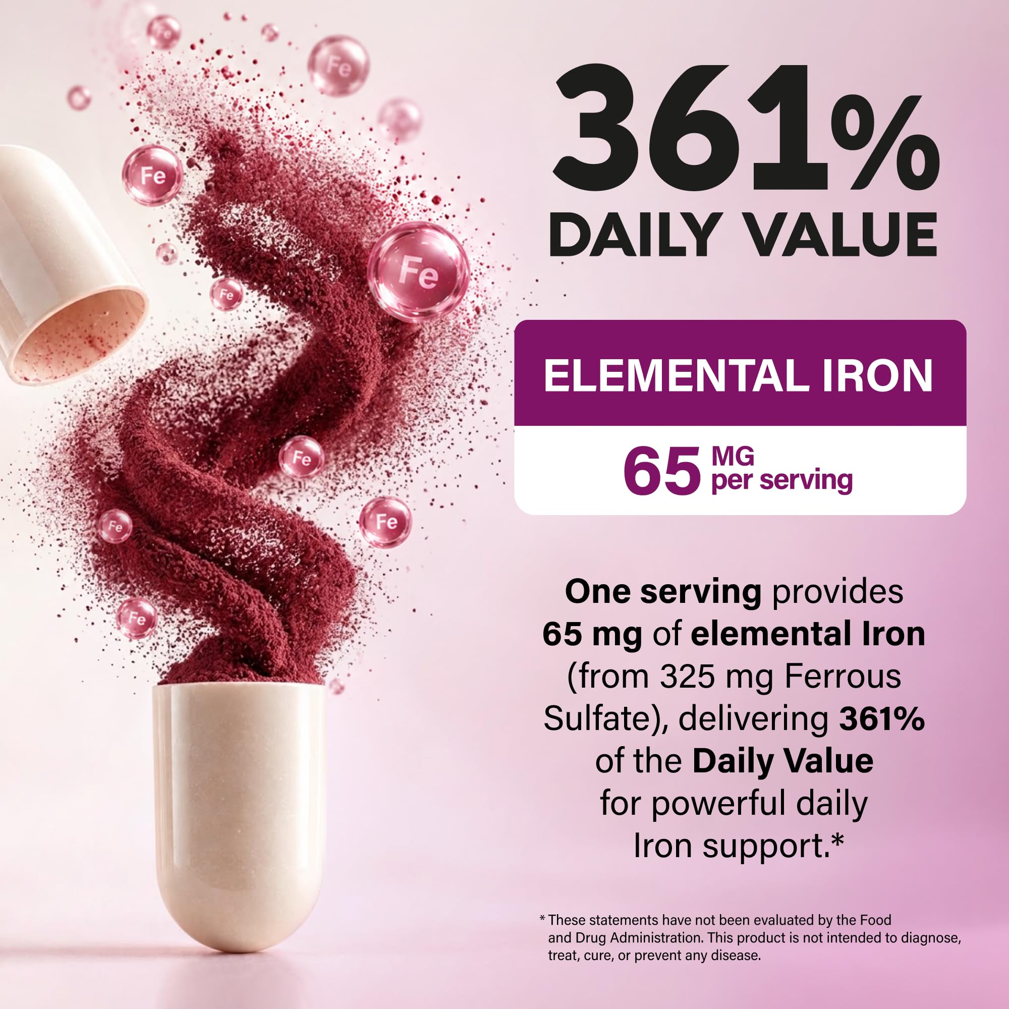 Iron Supplement for Women - Iron 65mg (Ferrous Sulfate 325mg) - 60 Caps — Amazon image 7