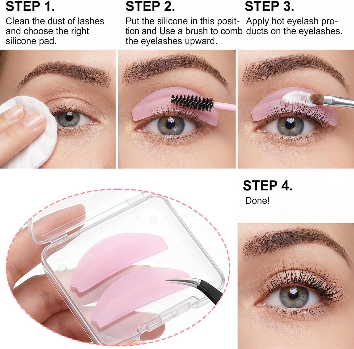 2Pairs Lash Lift Shields,1mm Thin Lash Lift Pads for Lash Perm,Flat Korean Lash Lift Shields,Glueless Lash Lift Rods Professional Salon Use,Help Soften and Perm Lashes Thoroughly Light Pink